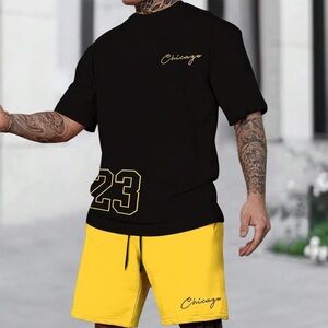 MANFINITY Chicago yellow and black men's T-shirt shorts Set